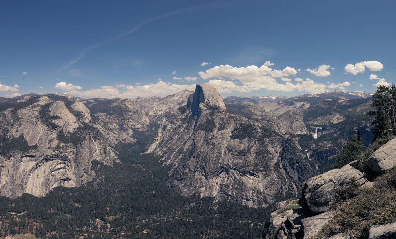 a view of half dome across yosemite valley